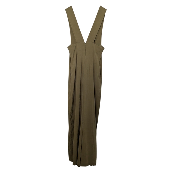 NASTY GAL V-Neck Wide Leg Jumpsuit Size 2 Olive Green - Picture 2 of 9